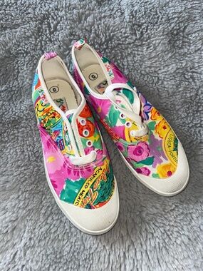 Vintage Jams World Colorful Floral Canvas Lace-Up Sneakers Shoes Sz 6
